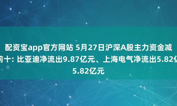 配资宝app官方网站 5月27日沪深A股主力资金减仓前十: 比亚迪净流出9.87亿元、上海电气净流出5.82亿元