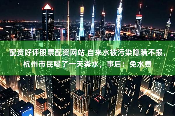 配资好评股票配资网站 自来水被污染隐瞒不报，杭州市民喝了一天粪水，事后：免水费